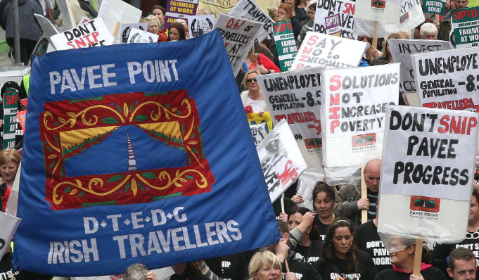Pavee Point banner at protest march