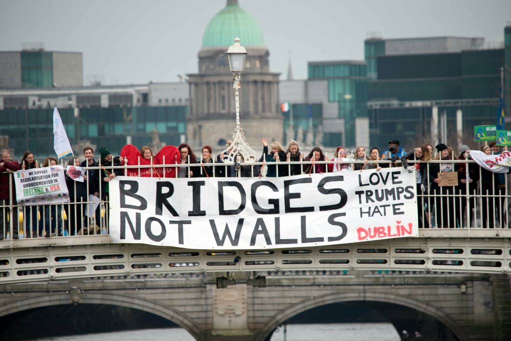 Bridges Not Walls Dublin protest on the day of Donald Trump's inauguration.